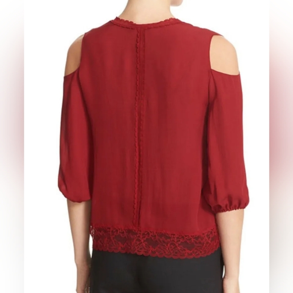 Alice + Olivia - Silk and Lace Cold Shoulder Top - Size XS - Picture 3 of 10